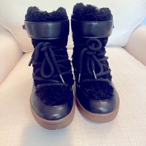 Coach Monroe Shearling Lace-up Wedge Booties